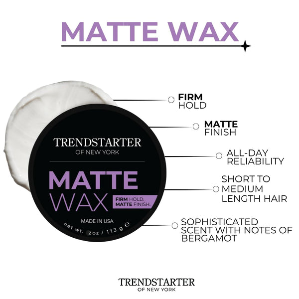 TRENDSTARTER - Men's Firm Hold Travel-Size Pomade (2oz) - Matte Finish, Water-Based, Flake-Free Styling Wax for All Hair Types