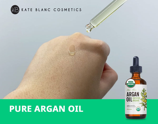 Kate Blanc Cosmetics Argan Oil for Hair, Face & Skin from Morocco. Promotes Hair Growth (4oz, USDA Certified Organic, Cold Pressed & 100% Pure, Light)