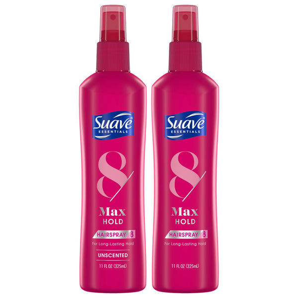 Suave Hairspray Max Hold Variety 2-Pack, Unscented & Scented Formulas – Non-Aerosol Hairspray, 11 Oz Ea