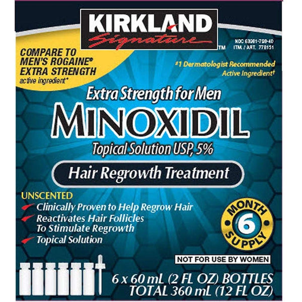 6 Months Kirkland Minoxidil 5% Extra Strength Hair Loss Regrowth Treatment Men, 12 Fl Oz (Pack of 6)