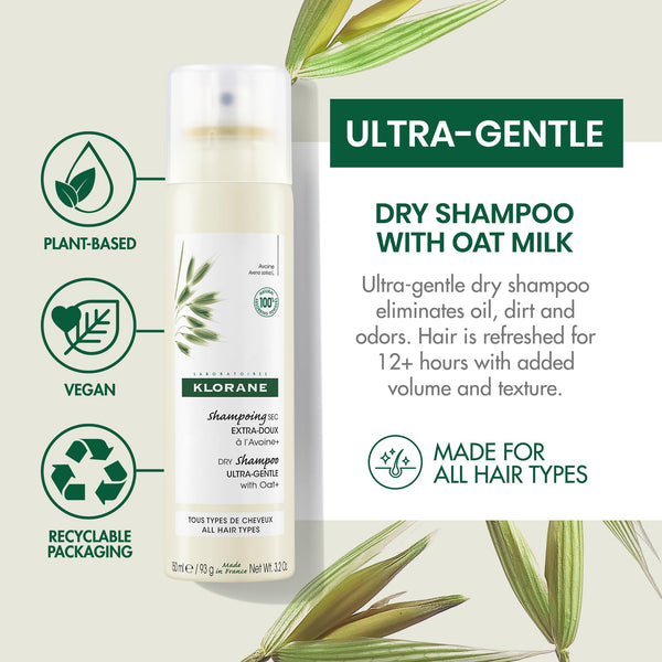 Klorane - Ultra-Gentle Dry Shampoo with Oat + Gentle Formula Instantly Revives Hair - Paraben & Sulfate-Free - 3.2 fl. oz.