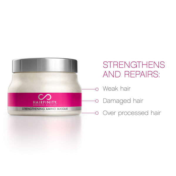 Hairfinity Hair Strengthening Amino Treatment Masque - Hydrating Hair Mask and Deep Conditioner Cream for Dry Damaged Hair with Hydrolyzed Collagen, Keratin, Vegetable Protein for Growth, 8 oz