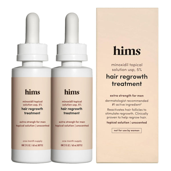 hims Extra Strength Hair Regrowth Treatment for Men with 5% Topical Minoxidil Solution for Hair Loss and Thinning Hair, Unscented, 2 Pack