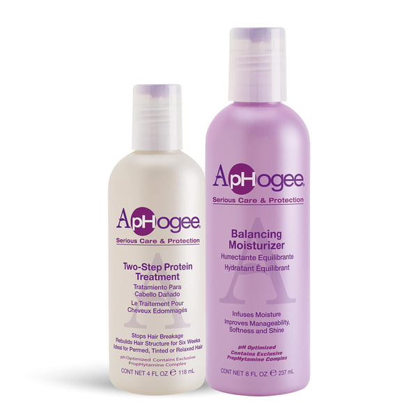 Aphogee Serious Hair Care Double Bundle (Twostep Protein Treatment 4 Fl Oz and Balancing Moisturizer 8 Fl Oz)