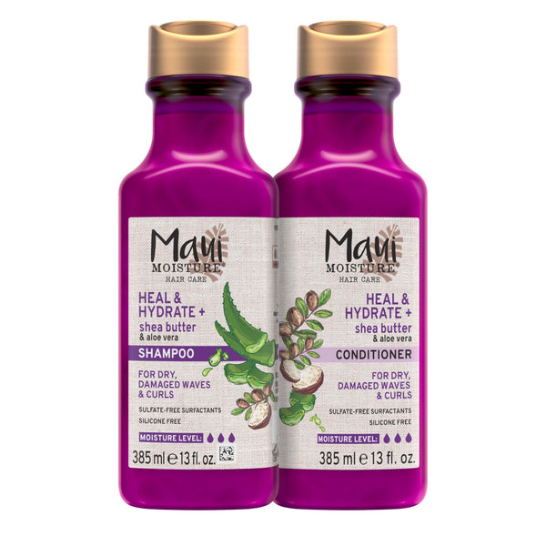 Maui Moisture Heal & Hydrate + Shea Butter Shampoo + Conditioner to Repair & Deeply Moisturize Tight Curly Hair with Coconut & Macademia Oils, Vegan, Silicone, Paraben & Sulfate-Free, 13 Fl Oz