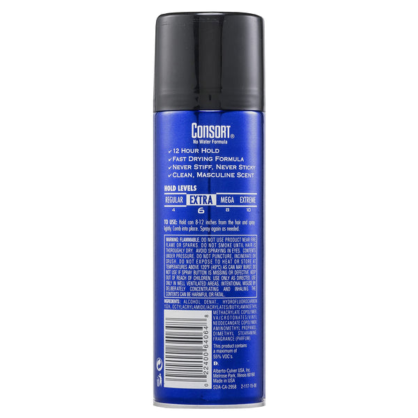 Consort Extra Hold Unscented Aerosol Hair Spray for Men, 8.3 oz – The Ultimate Mens Hairspray for Thin Hair and Mens Grooming Needs, Dry Look Styling