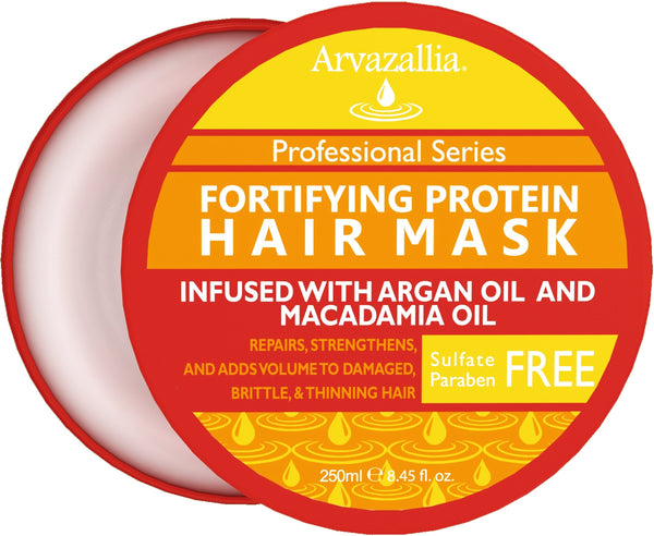 Arvazallia Fortifying Protein Hair Mask and Deep Conditioner with Argan Oil and Macadamia Oil Hair Repair Treatment for Damaged, Brittle, or Thinning Hair - Promotes Natural Hair Growth